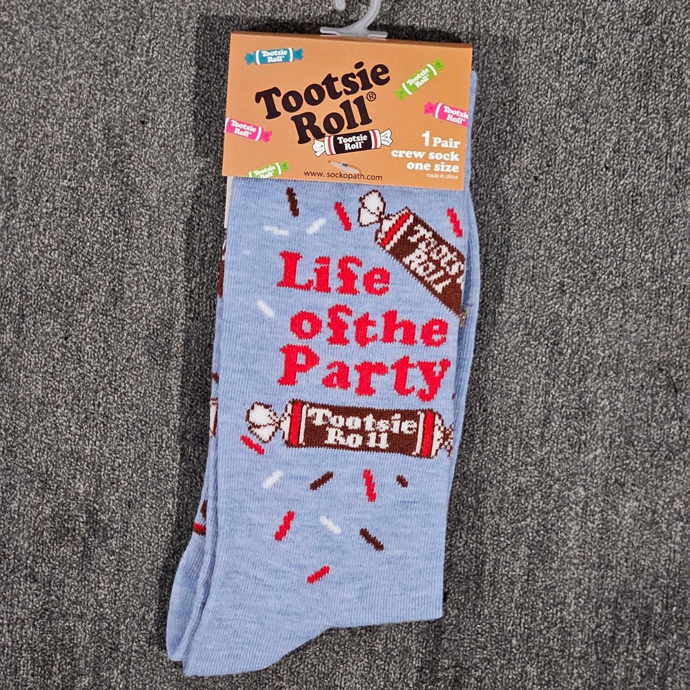 Tootsie Roll Life of the Party Men Crew Socks Blue Candy Novelty One Size NWT